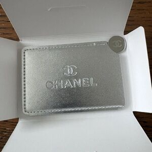 CHANEL Silver Portable Rectangle Card Holder/Mirror